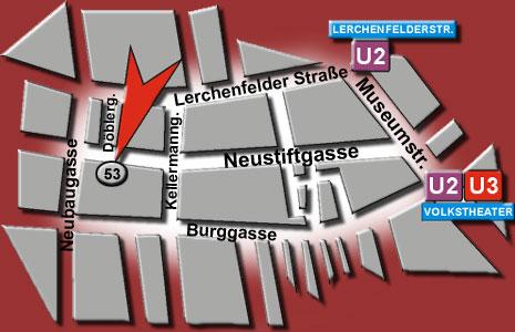 access plan to the piano making workshop Watzek, Neustiftgasse 53, A-1070 Vienna, Austria